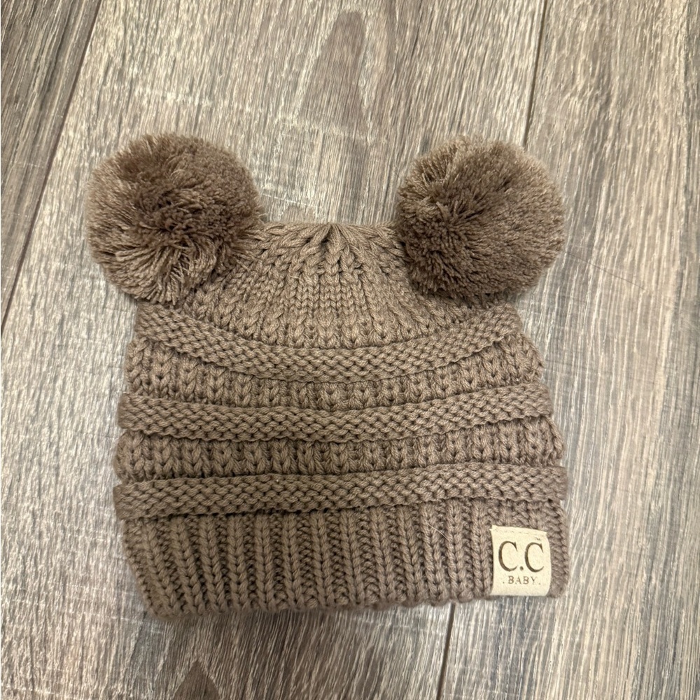 C.C. Beanies BABY brown Knit Double Pom Hat Size 0-6 Months